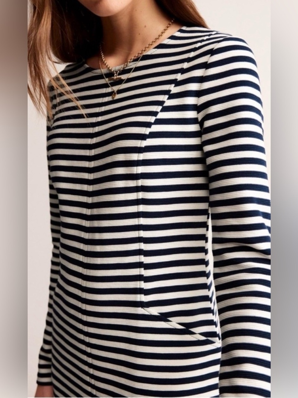 EUC Boden Bronte Ottoman Navy White Stripe Knit Midi Dress Pockets US 12R - Picture 3 of 15